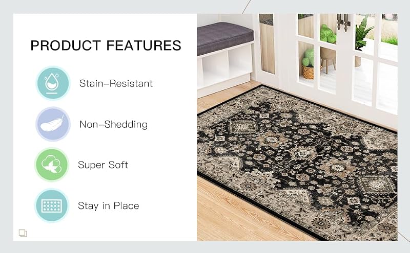 3x20 ft Non Slip Hallway Runner Rug with Rubber Backing - Black