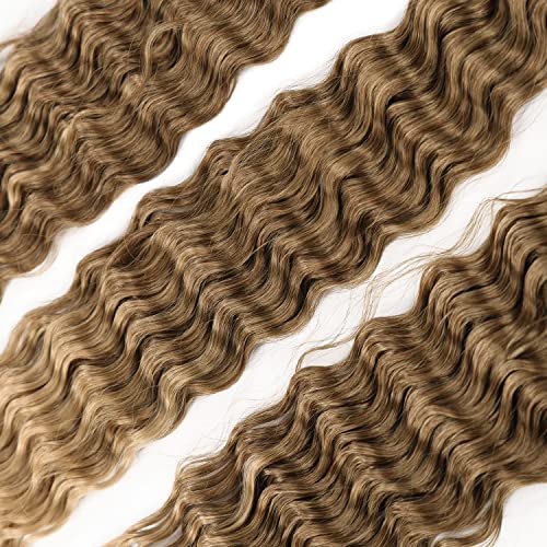 MAYSA 22 Inch Deep Wave Crochet Hair Extensions - 6 Pack Brown Blonde Mix, Synthetic Curly Hair for Women