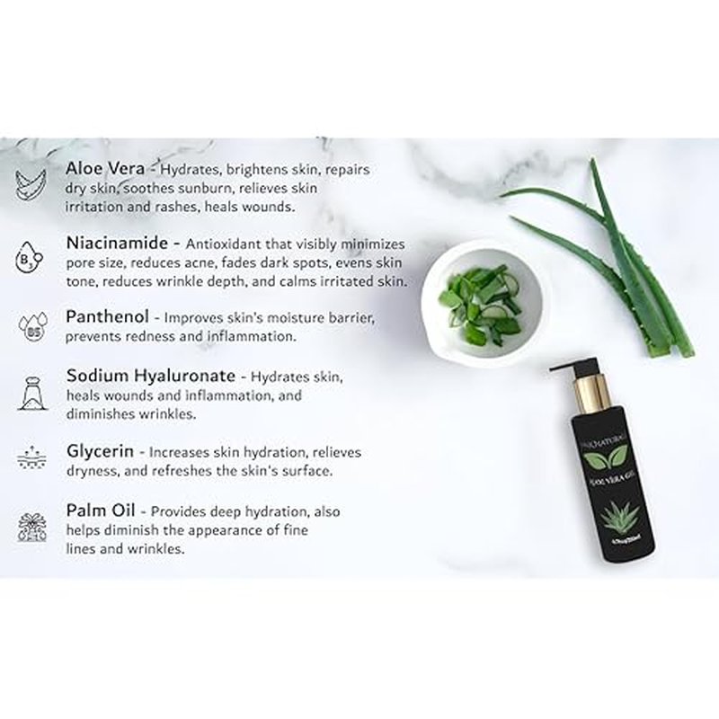 Aloe Vera Gel made from fresh 100% Pure Aloe - Sunburn Relief - Calms Irritated Skin - Hydrates - With Niacinamide - For Face, Body, and Hair - Vegan, No Fragrance - 200ml