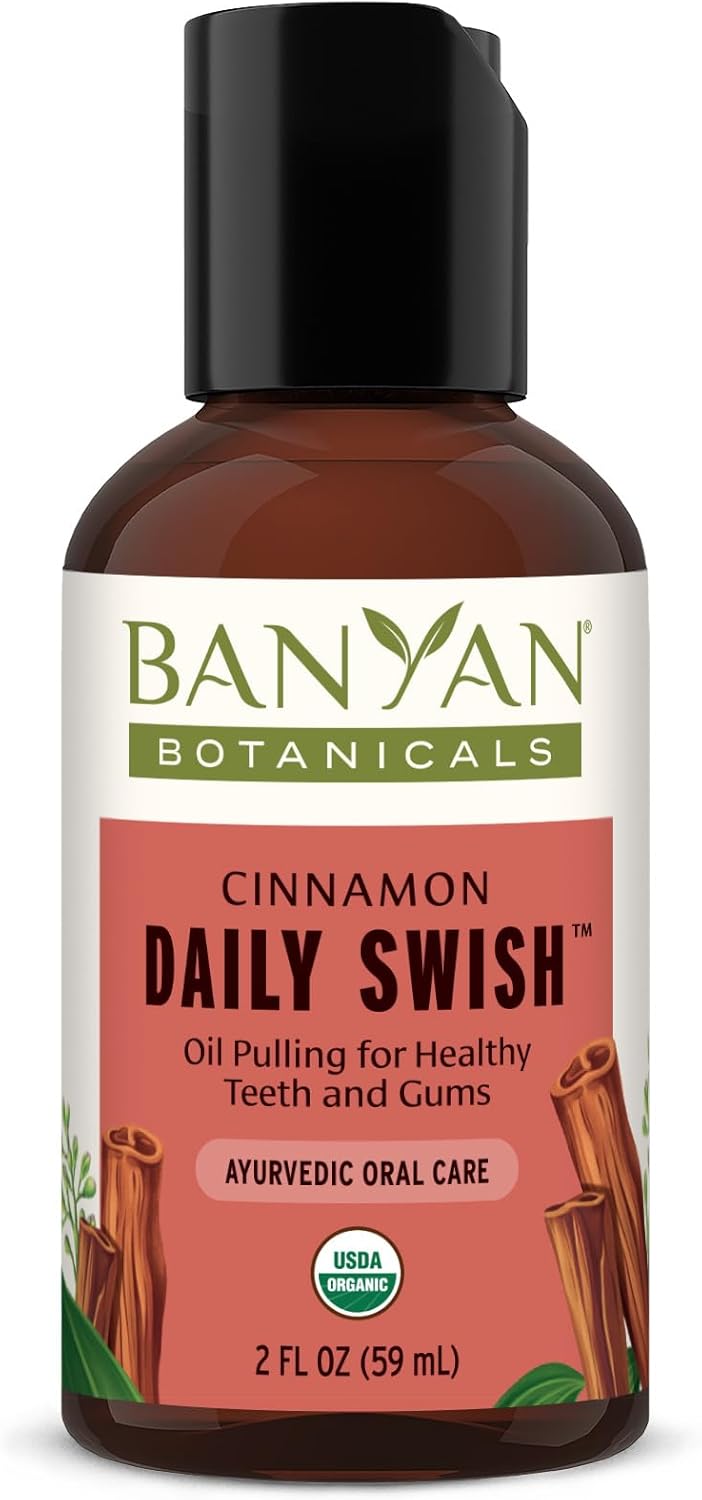 Organic Cinnamon Pulling Oil – Ayurvedic Mouthwash with Coconut Oil for Fresh Breath – 8 oz Vegan