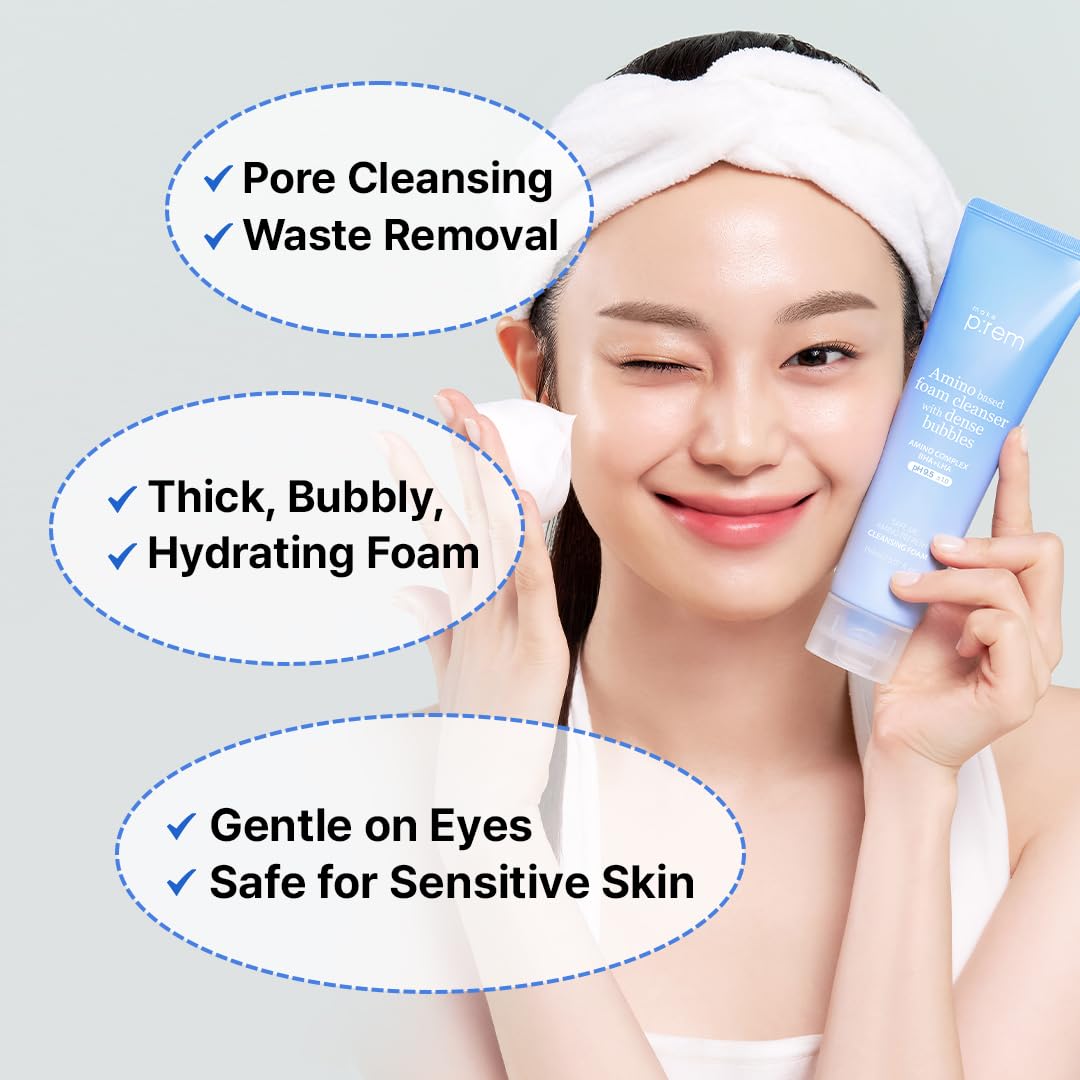 MAKE P:REM Safe Me. Amino Refresh Cleansing Foam, Korean Face Wash, Instant Deep Pore Cleansing, Gentle Exfoliation with BHA & LHA, Korean Skin Care, 5.07 Fl Oz, 150ml