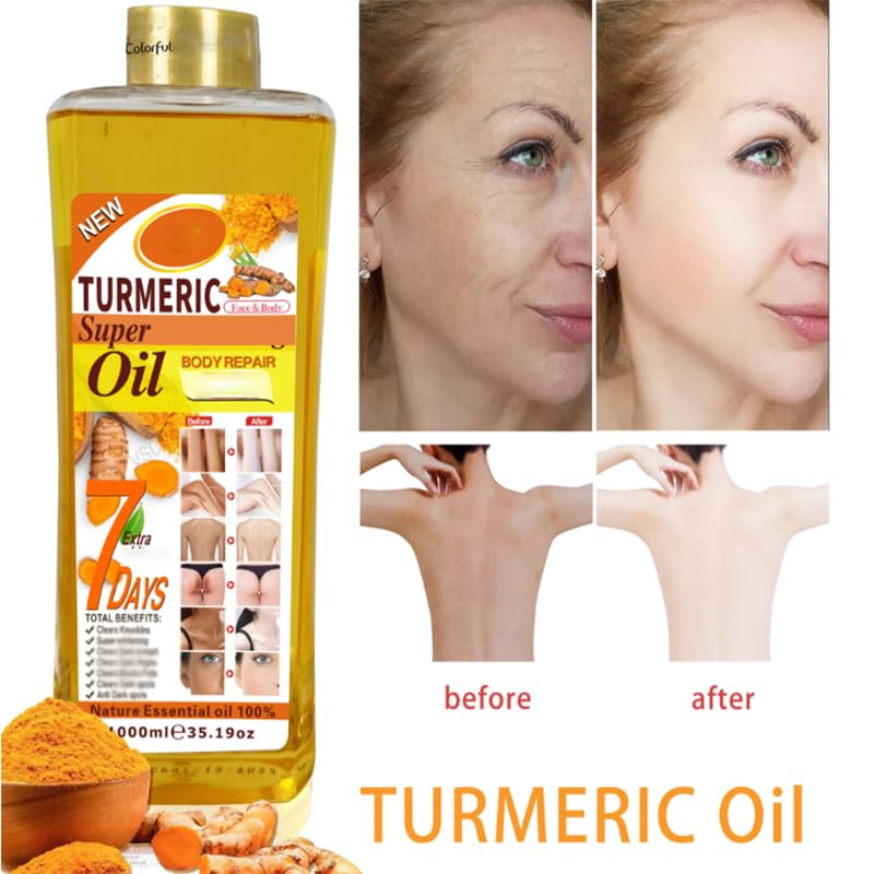 Turmeric Body Oil 1000ml by Hlonns – Pure Veetgold Turmeric Superior Oil, 7days Retinol Vit C Formula