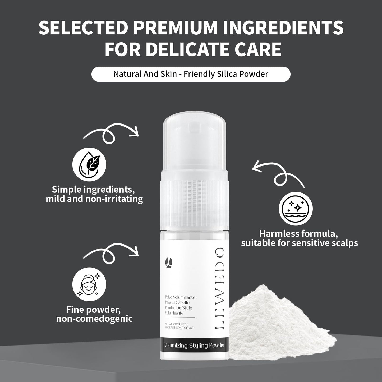 lewedo Volumizing Styling Powder - 10G Spray Bottle for Natural Volume & Texture, Oil-Control Matte Finish, Lightweight Formula for Men & Women