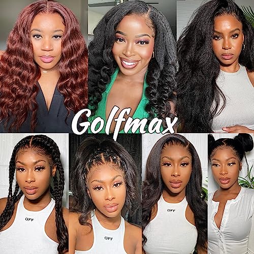 24 Inch Kinky Straight Lace Front Wig for Black Women - Human Hair, Pre Plucked with Baby Hairs, HD Transparent Lace, 180% Density, Variation 1B