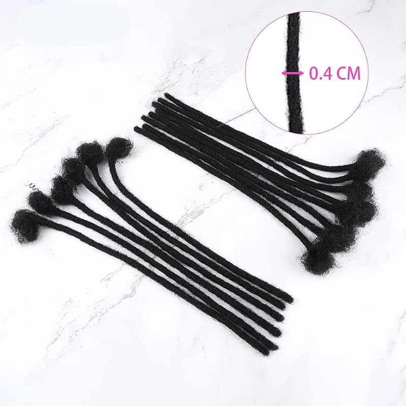 Human Hair Dreadlock Extensions 6inch/40 Strands 0.4cm Width Natural Black - Handmade, Dyed & Curled