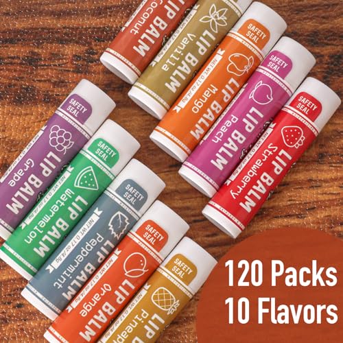 120 Pack Natural Lip Balm Set - Moisturizing Flavored Lip Care with 10 Varieties C-120