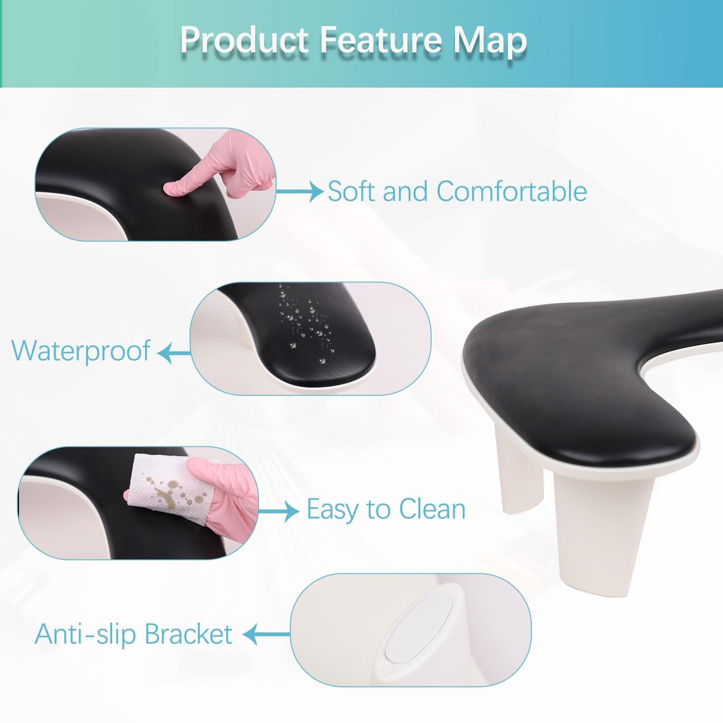 Arm Rest for Nails Tech with Nail Table Mat,U-shaped Manicure Nail Hand Rest Stand Pillow Cushion,Nail Supplies for Nail Techs(Black)