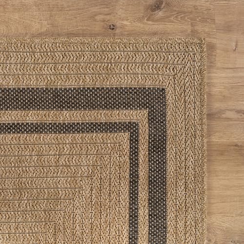 Bordered Natural Black 5x7 Indoor Outdoor Rug - Washable Durable Area Carpet