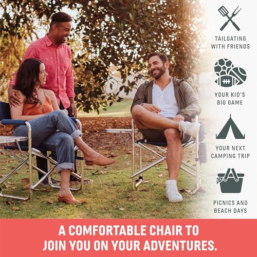Picnic Time Sports Chair with Side Table & Armrest Caddy - Hunter Green