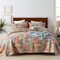 King Size Reversible Cotton Quilt Set with Floral Paisley Pattern - Yellow & Red Variation