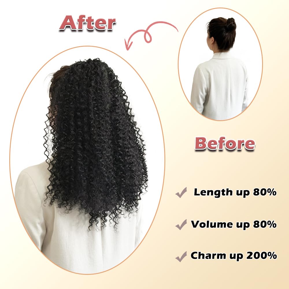 Drawstring Ponytail Extension for Black Women Deep Curly 20 Inch Afro Kinky Curly Clip in Pony Tails Hair Extensions Curly Synthetic Soft Fluffy Ponytail for Daily Use