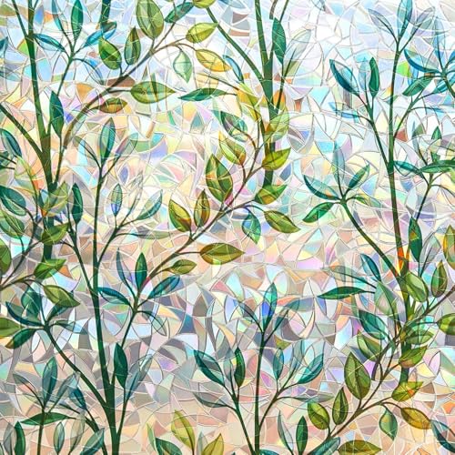 Finnez Leaf Privacy Window Film - Static Cling, Rainbow Effect, 35.4" x 26.2 Feet