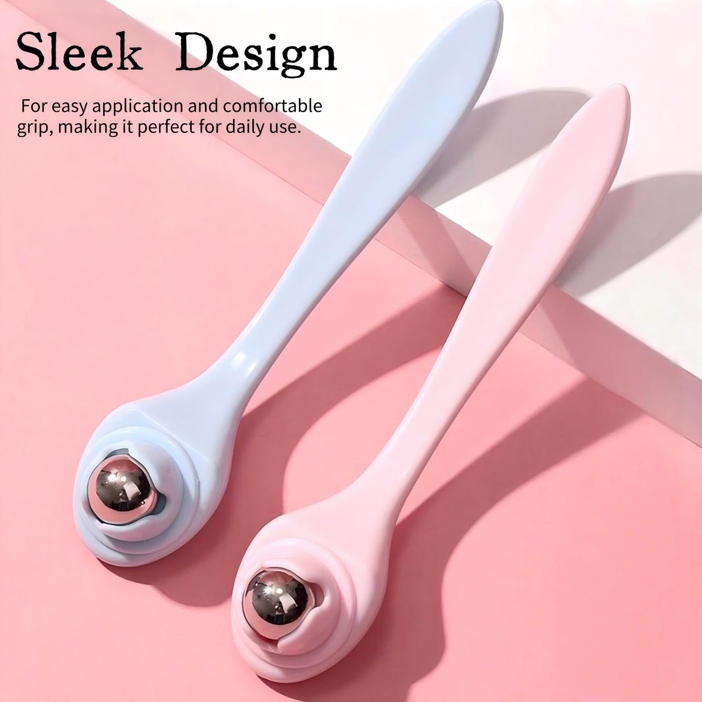 KINTEGOOD Eye Roller Massager with 360 Rotating Stainless Steel Roller Ball, Face and Eye Ice Roller for Dark Circles, Puffiness Relief, 1 Pack, Light Red