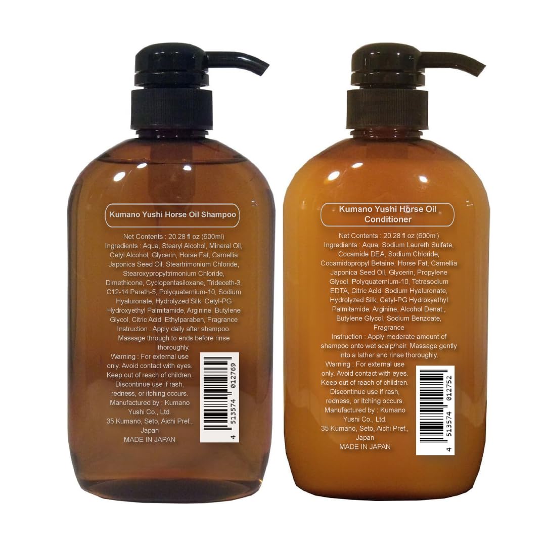 Kumanoyushi Horse Oil Shampoo and Conditioner Set 20.28 fl oz each, Made in Japan