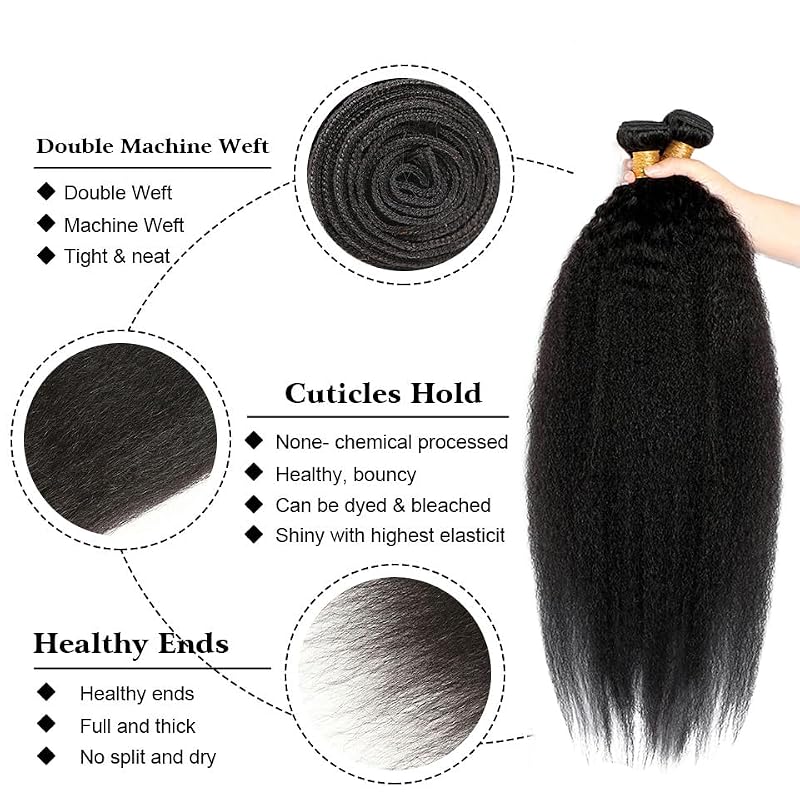 HeumHrn 16-Inch Natural Black Yaki Straight Human Hair Bundles 3-Pack