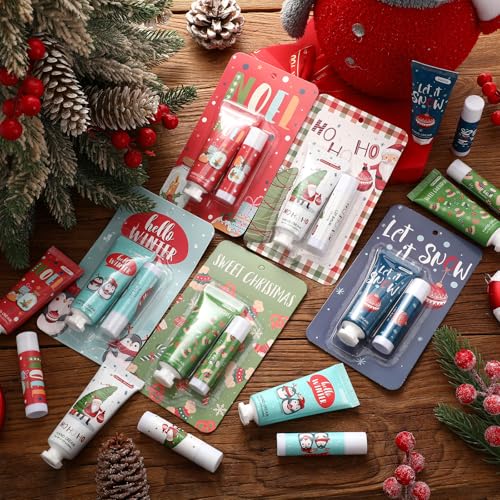 15 Pcs Christmas Hand Cream and Lip Balm Gift Sets, Christmas Stocking Stuffers Travel Size Hand Lotion Lip Balm Xmas Party Holiday Gifts for Women Mom Staff Coworkers Adult Girls