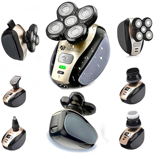 5 in 1 Electric Shaver Bald Head Shaver Head Shavers for Bald Men Electic Razor Waterproof IPX7 Cordless Rechargeable Trimmer for Nose Ear Face Body Hair Wet Dry Men Head Grooming Kit Hair Clippers