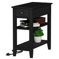 ChooChoo Narrow End Table with Charging Station and Hidden Drawer - Black