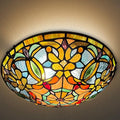 ARTZONE Tiffany Ceiling Light 12 Inch Stained Glass Flush Mount Fixture for Bedroom & Living Room