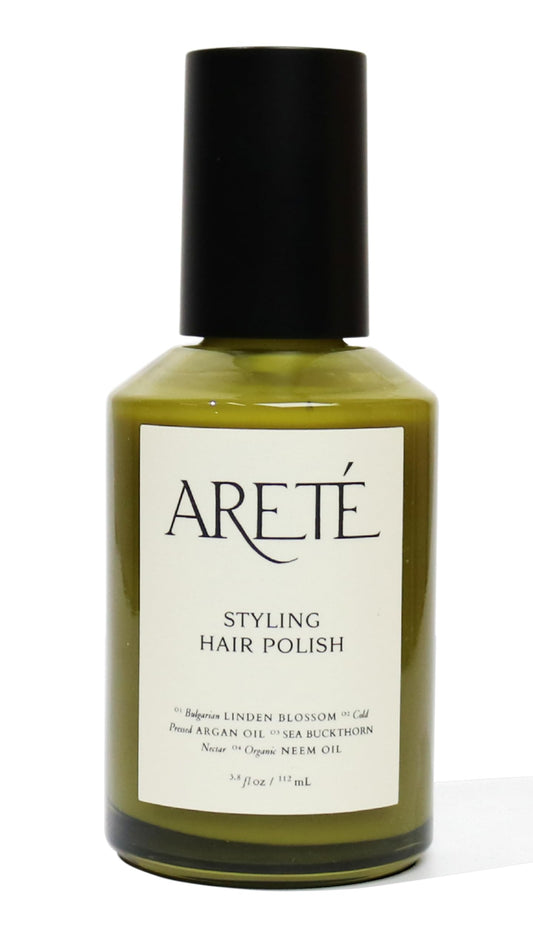 ARETÉ Styling Hair Polish, Weightless Gel Serum with Sea Buckthorn, Linden Blossom, Organic Neem Oil, Argan Oil, Frizz Control and Shine Enhancer, Made in USA, 3.8oz
