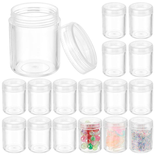 BENECREAT 24 Pack 40ml Clear Bead Jar Empty Plastic Storage Container 1.5x2inch with Rounded Screw-Top Lids for Beads, Nail Art, Glitter, Make Up, Cosmetics and Travel Cream