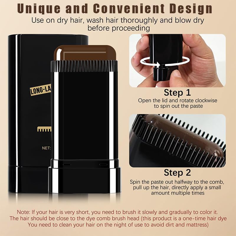 2Pack Safe and Convenient Comb Hair Dye, Waterproof and Sweat-Proof Hair Dye Comb, Quick Touch-Ups, 2 in 1 Instant Dye for Women & Men (Black)