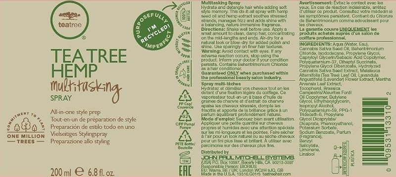 Tea Tree Hemp Hair Spray - All-in-1 Style & Hydration for All Hair Types 6.8 fl oz
