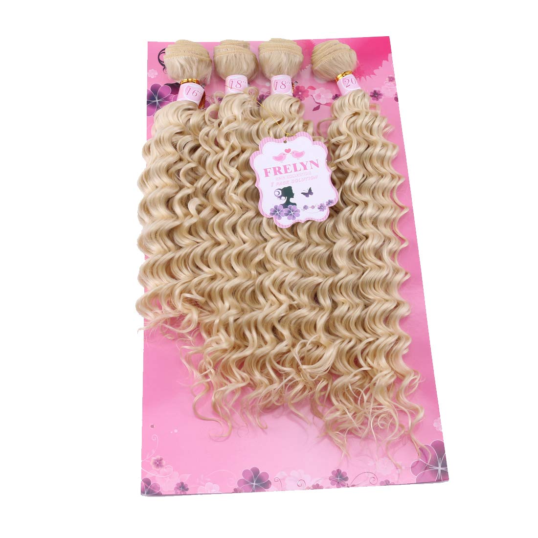 FRELYN Deep Wave Curly Synthetic Hair Weave Bundles - Black, 16-20 Inches, 4 Pack