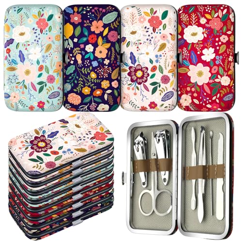 12-Piece Floral Manicure & Pedicure Set with Nail Tools and Travel Case
