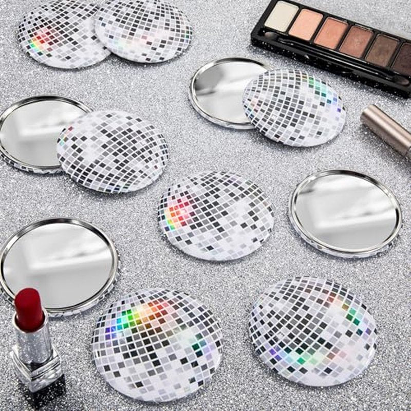 24 Pcs Disco Ball Compact Mirror, Small Round Disco Makeup Mirror Bulk for Party Favors Women