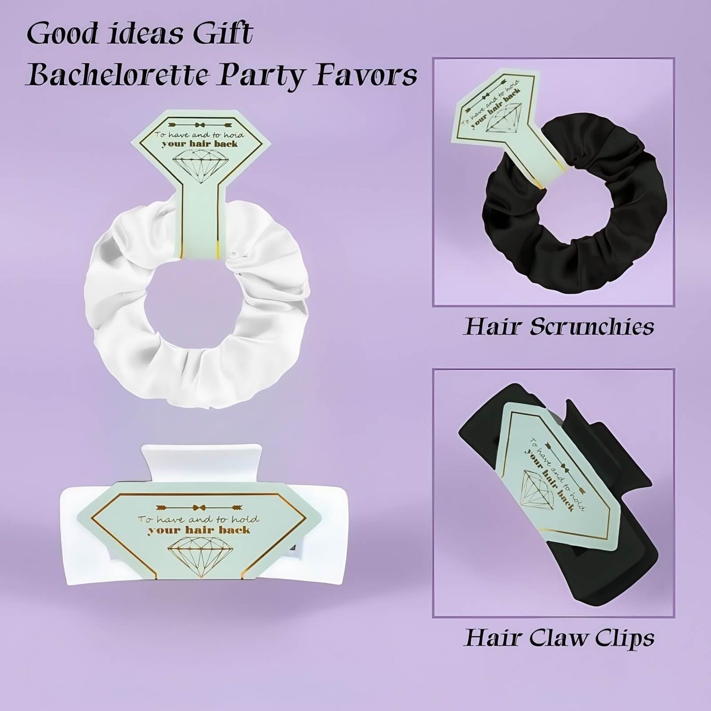 Featch Bridesmaid Proposal Gifts 8pcs Hair Claw Clips & 8pcs Satin Hair Ties Scrunchies Bachelorette Party Bridal Shower Present Good ideas Gift for Wedding Party Favors White&Black
