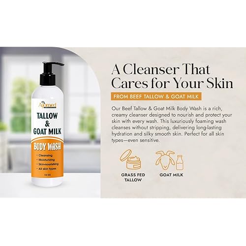 Tallow & Goat Milk Body Wash, handmede body soap Moisturizing and Cleansing for All Skin Types 12 oz (Regular)