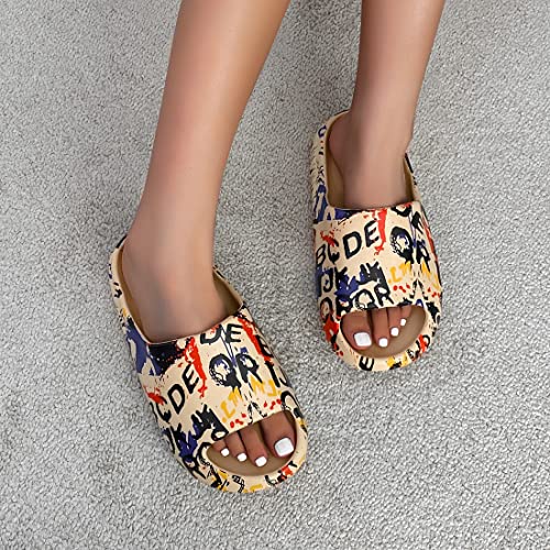 Cloud Slides for Women & Men - EVA Pillow Slippers Thick Sole Shower Shoes 8.5 Women / 7.5 Men / Red Graffiti