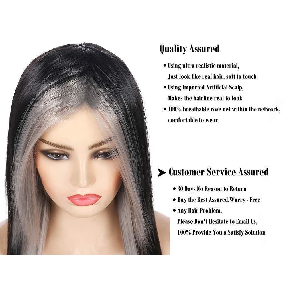 Silky Straight Long Red Black Wig with Side Bangs - Heat Resistant Synthetic Hair for Halloween