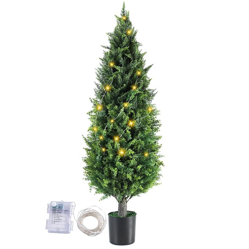 4FT Artificial Topiary Trees Outdoors - UV Resistant Lifelike Cedar Shrubs, Faux Evergreen for Front Porch (Set of 2) - Variation: 4ft