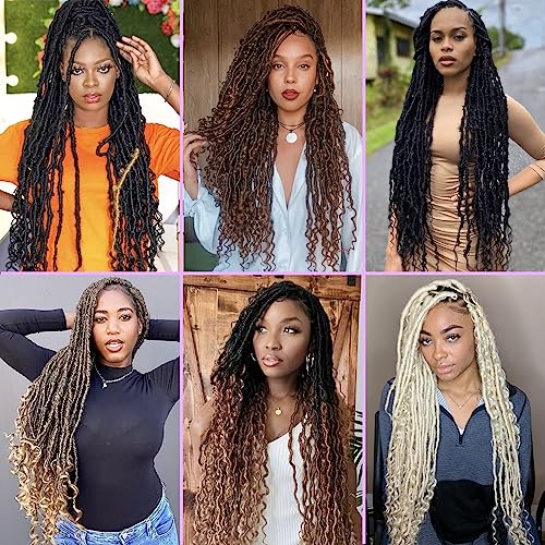 30 Inch Faux Locs Crochet Hair with Curly Ends - Goddess Soft Locs 1B# - Pack of 7