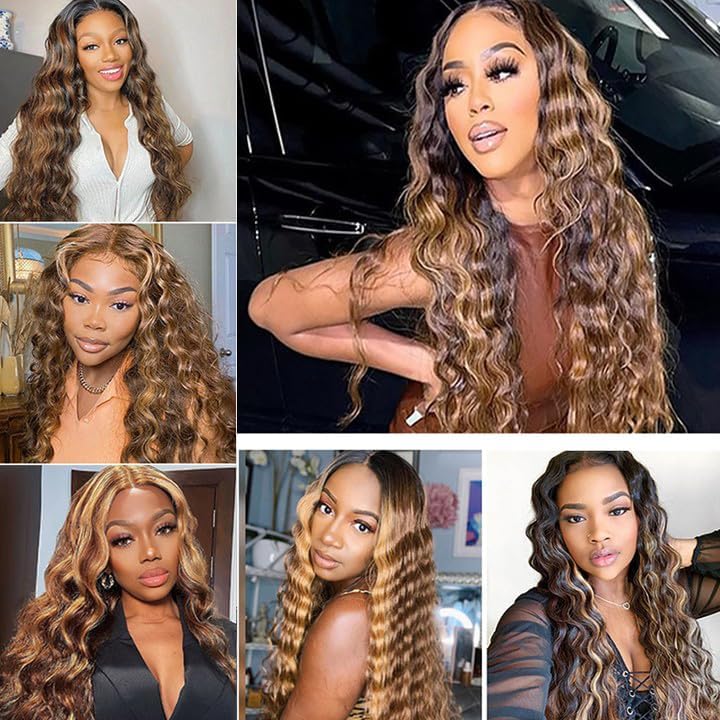 Highlight Brown Human Braiding Hair 14 Inch - B-Highlight Brown/Blonde P4/27, 3 Bundles, Deep Wave, Curly, No Weft