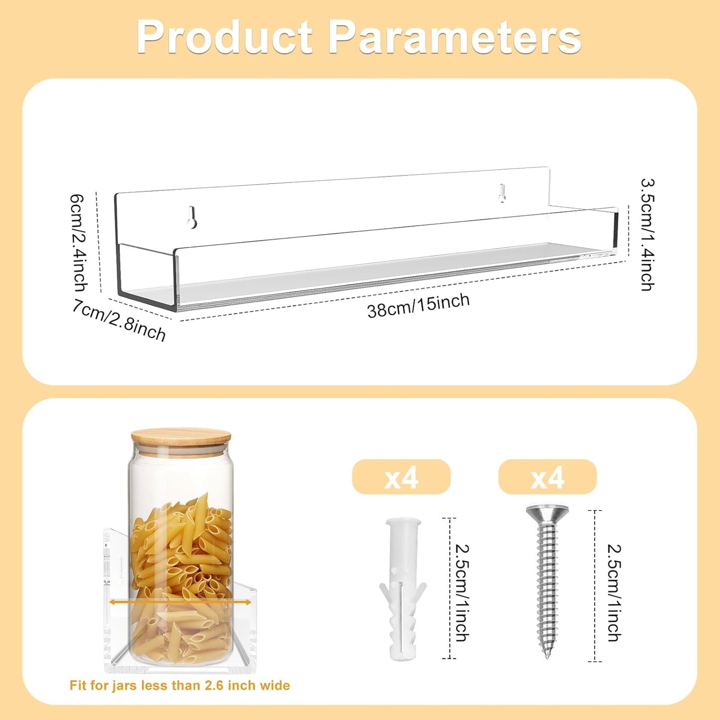 15-Inch Acrylic Nail Polish Shelf - Multi-Purpose Floating Rack for Beauty Salons & Retail