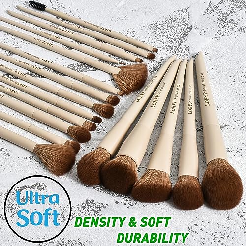 LORYP 18Pcs Vegan Makeup Brushes Set with Travel Case – Khaki