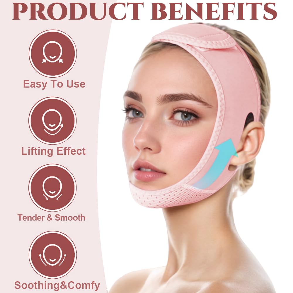 ROWMATE V Line Lifting Mask Chin strap for sleeping, V Line Lifting Mask for Women,Jaw Exerciser，Medium,Light Pink