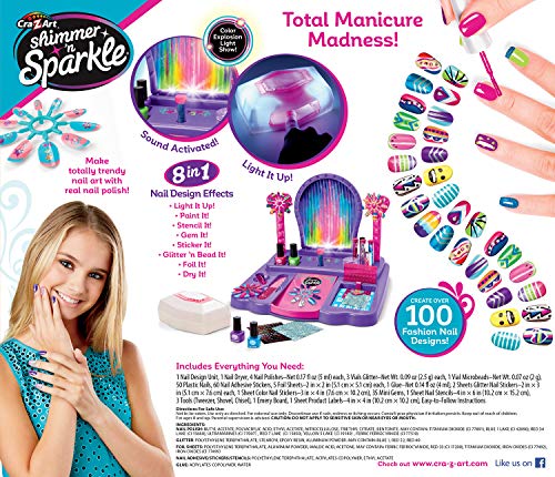 Kids Nail Art Kit with 8 Effects, Polishes, Glitter, Stencils & Dryer