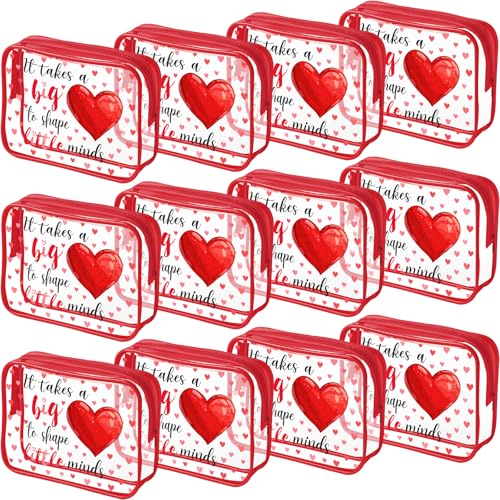 Teacher Valentine 12 Pcs Clear Makeup Bags 7x4.3x2.4 in PVC Gift Set - SilTriangle