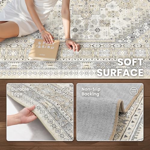 Zesthome 8x10 Beige/Gray Area Rug, Machine Washable Non-Slip Polyester