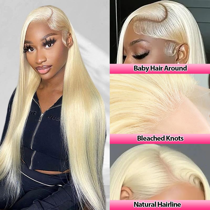 13x6 Lace Front Blonde Wig 220% Density Human Hair 26 Inch HD Pre-Plucked Frontal