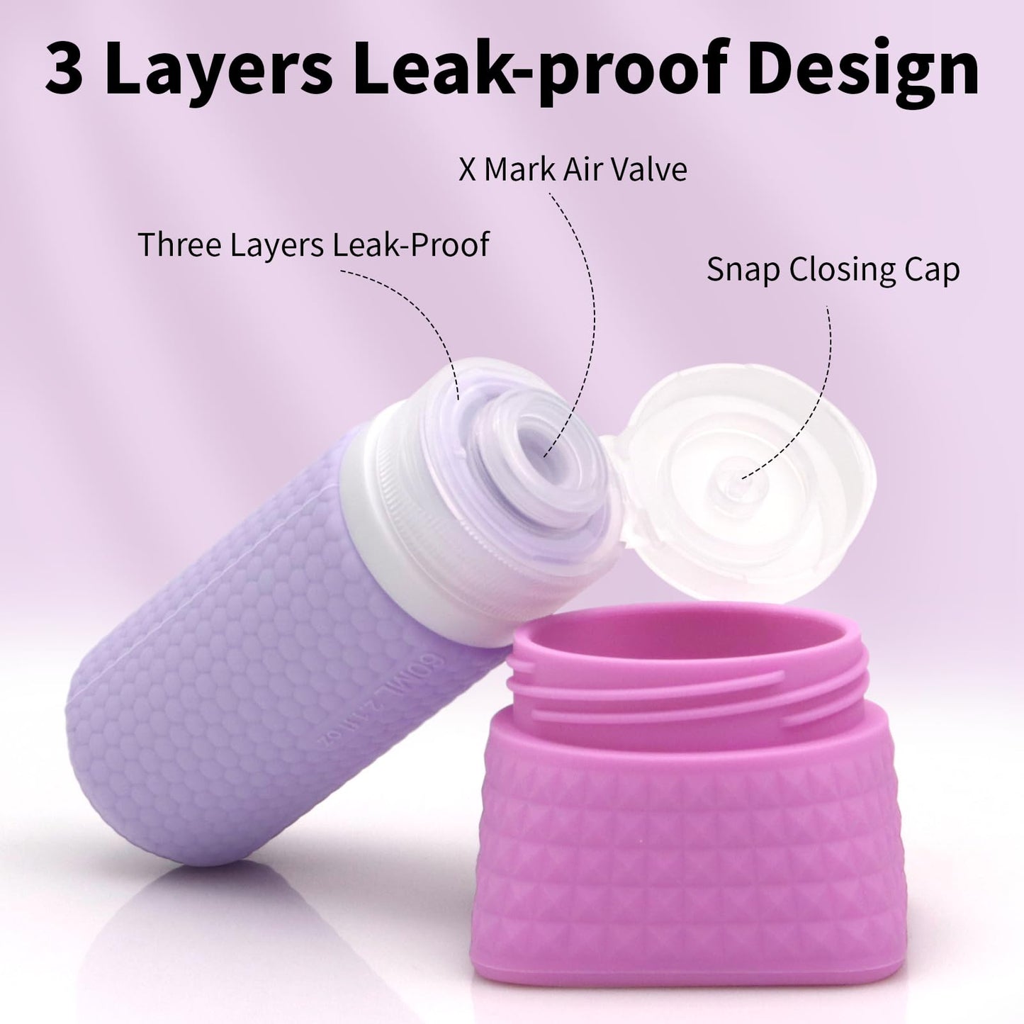 Travel Size Jars Cream Containers for Creams Makeup Leak Proof 4 Pcs 1.7oz 50ml+ 2oz 60ml Liquid TSA Approved Lotion Bottle Small 1Pc Refill Toiletries Kit with Skincare Cosmetic Bag Women - Diamond