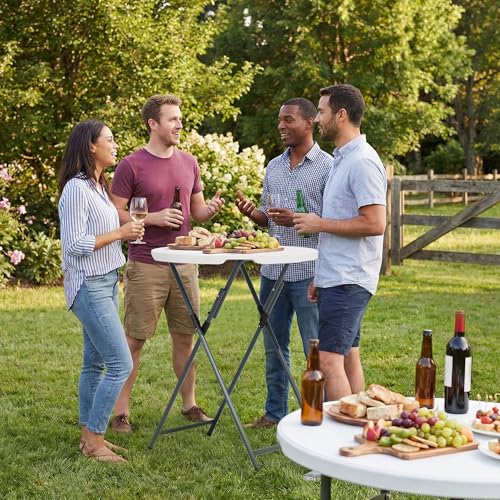 1 Pack Folding 32-Inch Round Cocktail Table with HDPE Top & Steel Frame