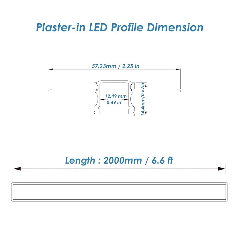 Plaster-in LED Aluminum Channel 6 Pack 2M Each - Diffuser Covers Included, Recessed Drywall