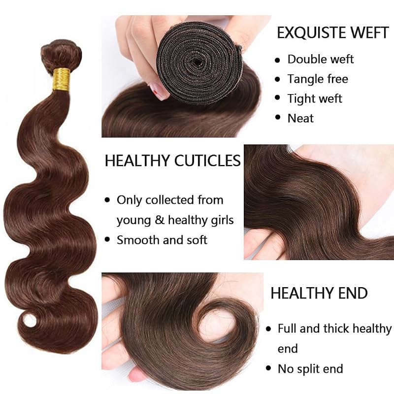 4 Bundle Body Wave Virgin Remy Hair Extensions – 14 16 18 Inch, Brown 4