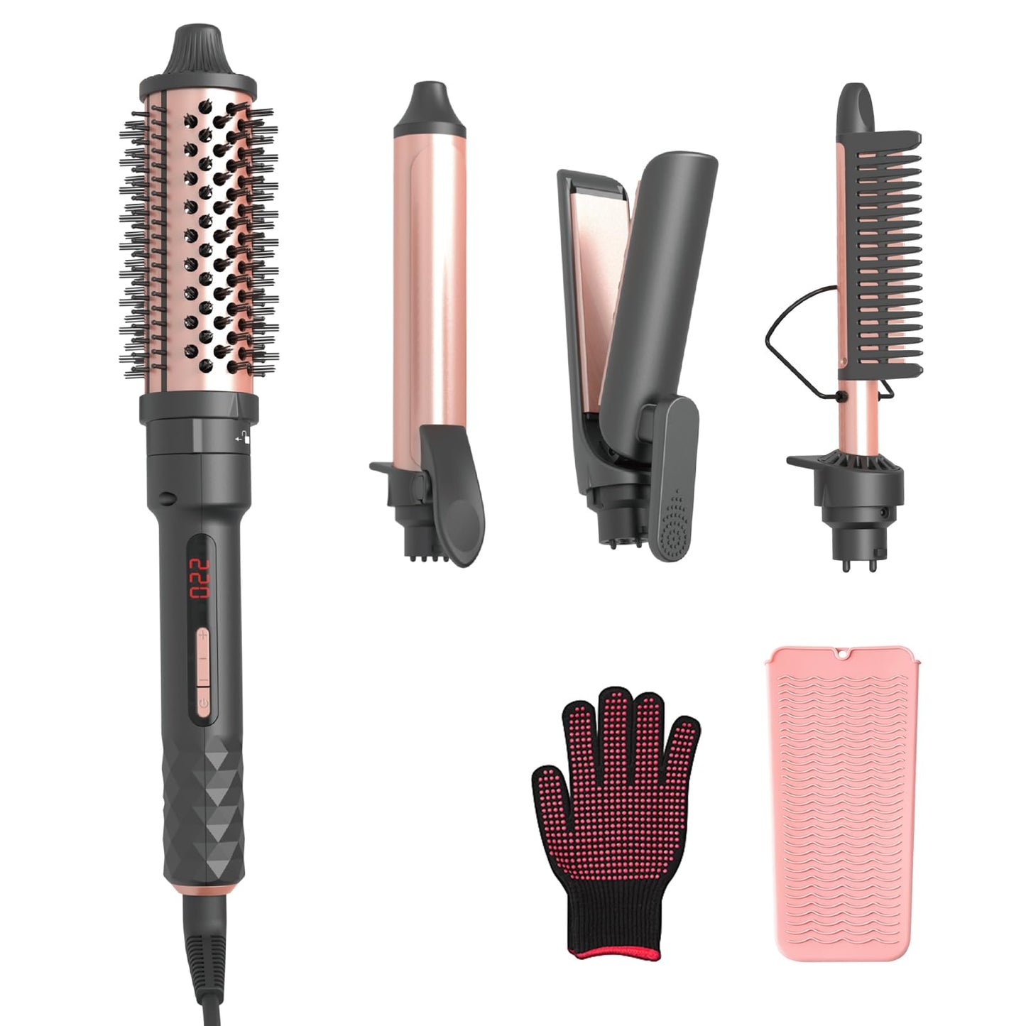 4 in1 Wand Curling Iron,Curling Wand for Long Hair,Hair Curling Iron with Straightener and Curler Fuction,Curling Iron Set with Heat Resistant Mat Glove