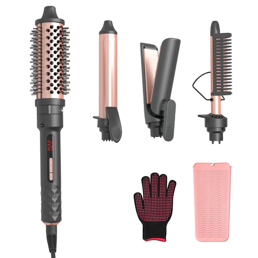 4 in1 Wand Curling Iron,Curling Wand for Long Hair,Hair Curling Iron with Straightener and Curler Fuction,Curling Iron Set with Heat Resistant Mat Glove